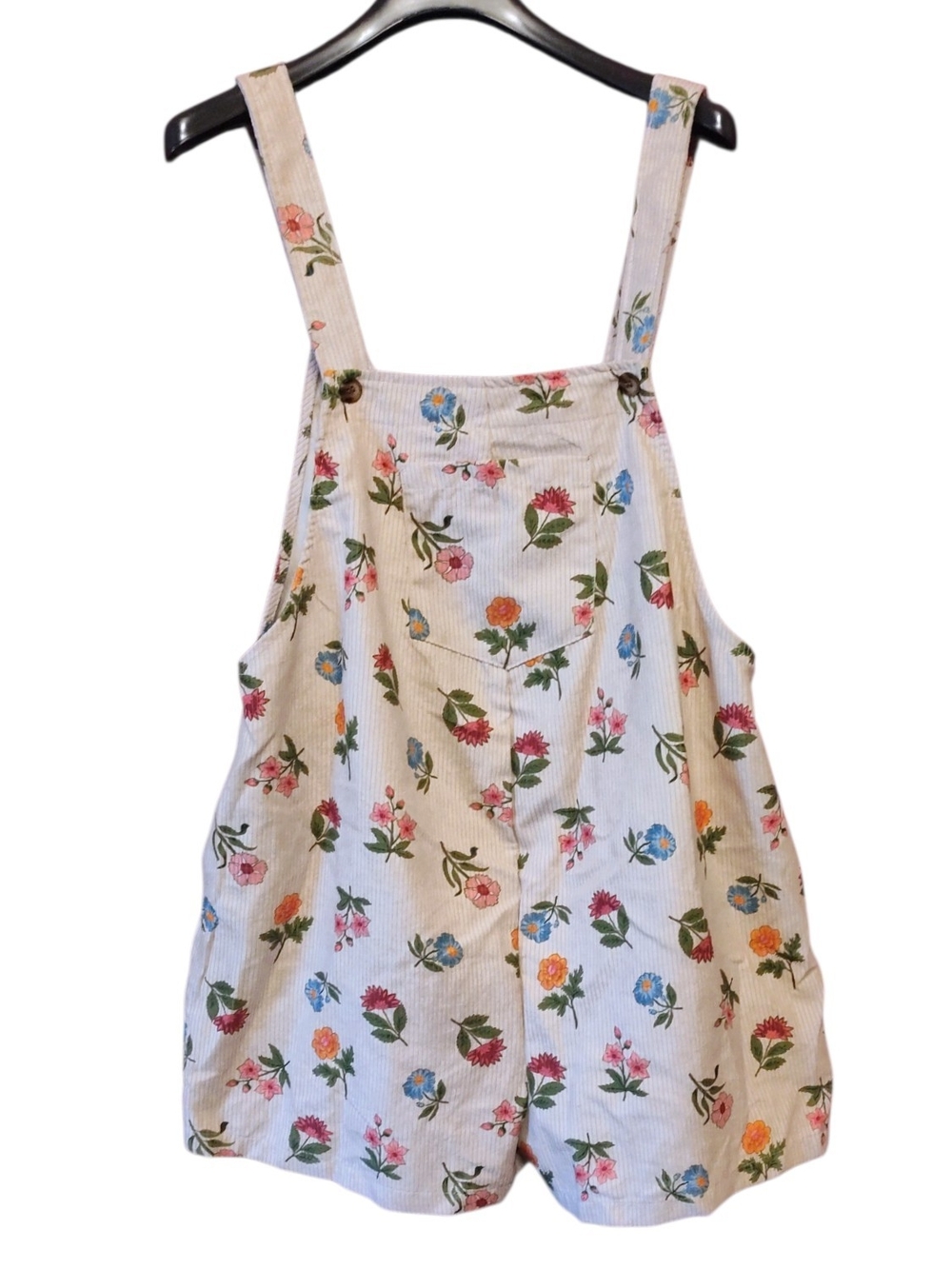 SHEIN Cream Floral Pocket Overall Romper with Pink Blue Orange Flowers